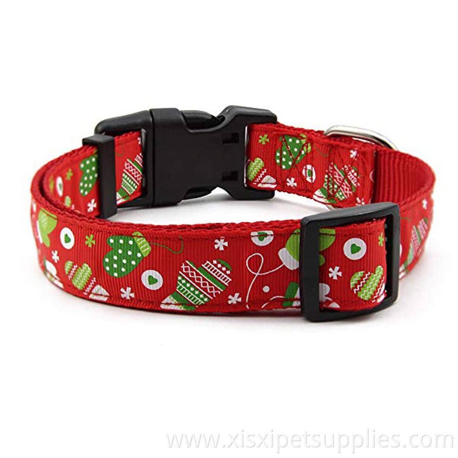 Winter Theme Christmas Adjustable two layers Nylon Dog Collar for puppy dogs
